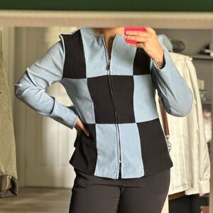 Vintage Sag Harbor Stylish Black and Blue Women's Jacket